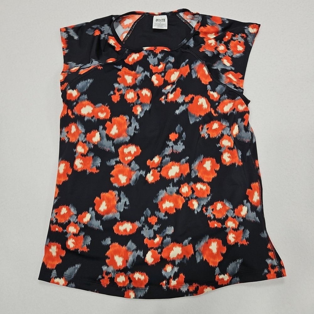Duluth Trading Co Suit Up Swim Blouse Size 8‎ Black Red Built In Bra Cap Sleeves